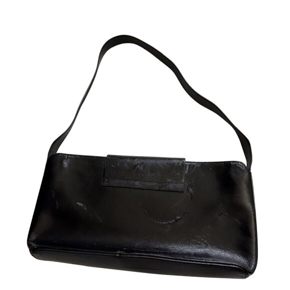 GENNY Women's Handbag Purse Black Leather Flap Zipper Minimalist Made In Italy - Picture 8 of 14